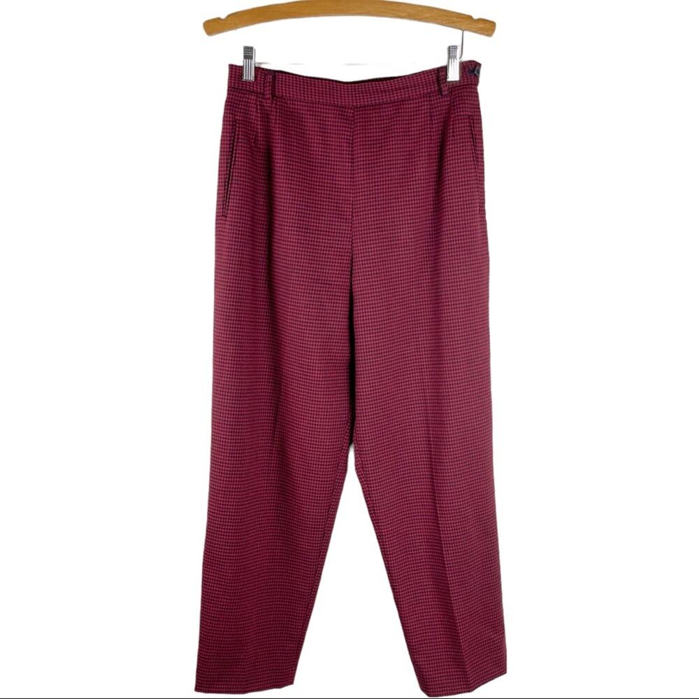 Vintage red black check wool preppy academia high waisted ankle trousers 12P